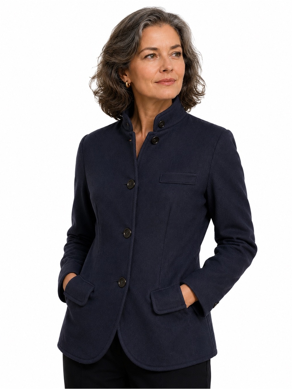 Banana Republic Navy Blue Button Front Knit Blazer Jacket